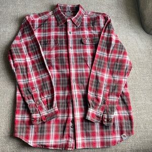 Carhartt Men’s L Long Sleeve Red, White, and Black Flannel Shirt